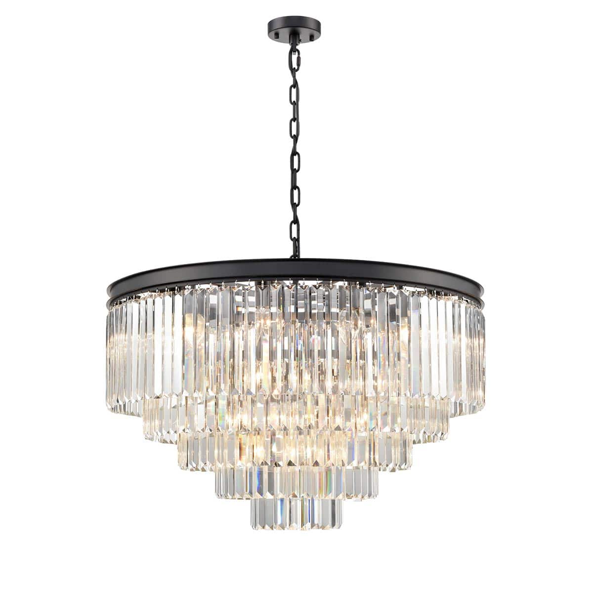 Classic Quality 27 Light Large 5 Tier Circular Crystal Chandelier Matt Black