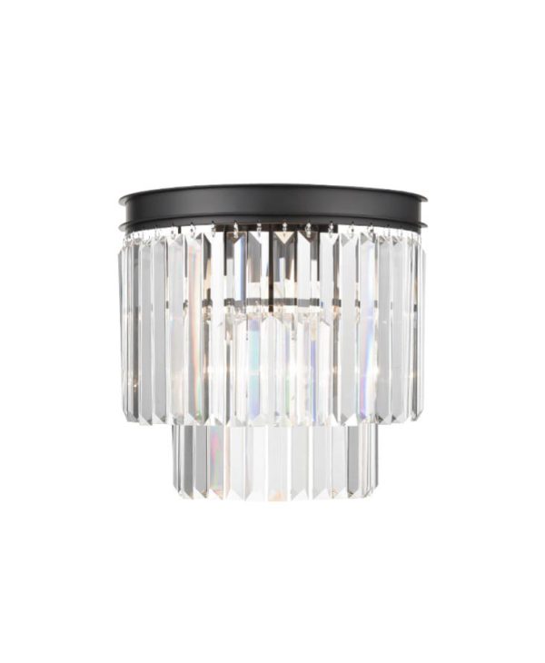 Classic quality half round 3 lamp crystal wall light in matt black