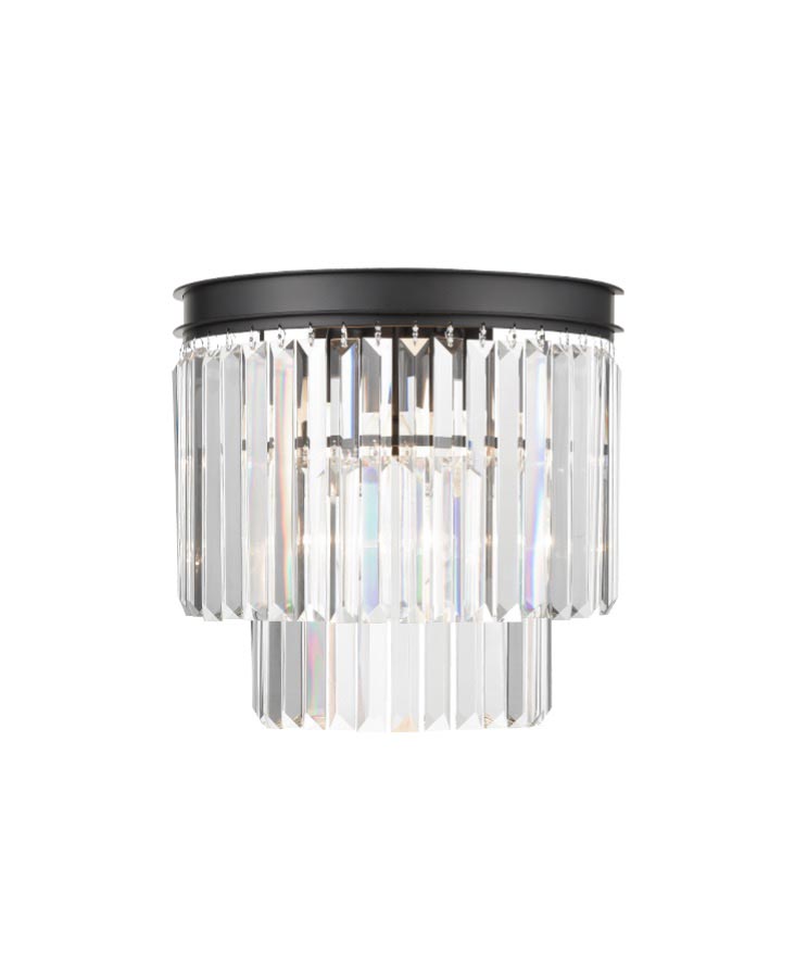 Classic Quality Half Round 3 Lamp Crystal Wall Light Matt Black