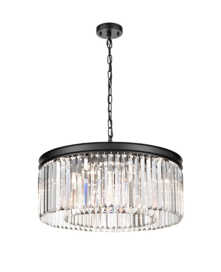 Classic Quality 8 Light Medium Crystal Pendant Ceiling Light Matt Black