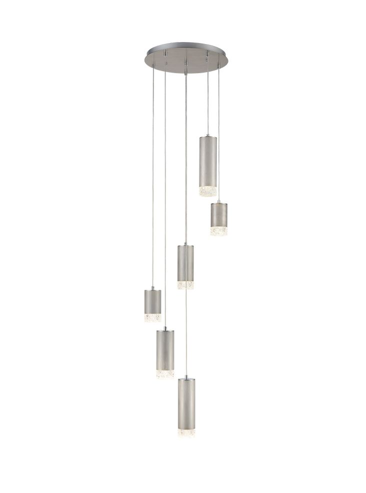 Contemporary 6 Light Bright Multi Level Ceiling Pendant Satin Nickel