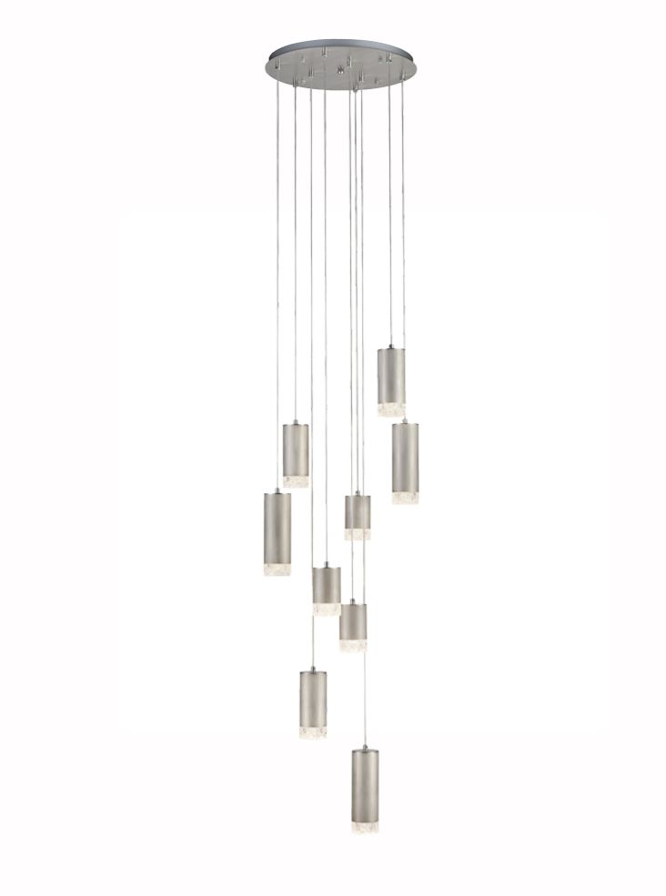 Contemporary 9 Light Bright Multi Level Ceiling Pendant Satin Nickel