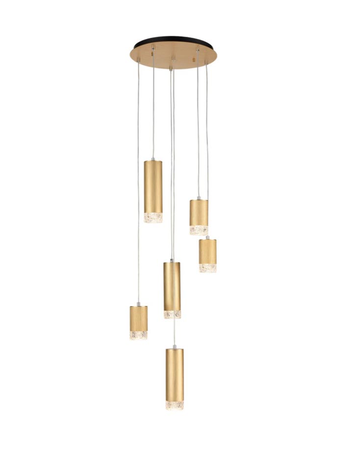 Contemporary 6 Light Bright Multi Level Ceiling Pendant Satin Gold