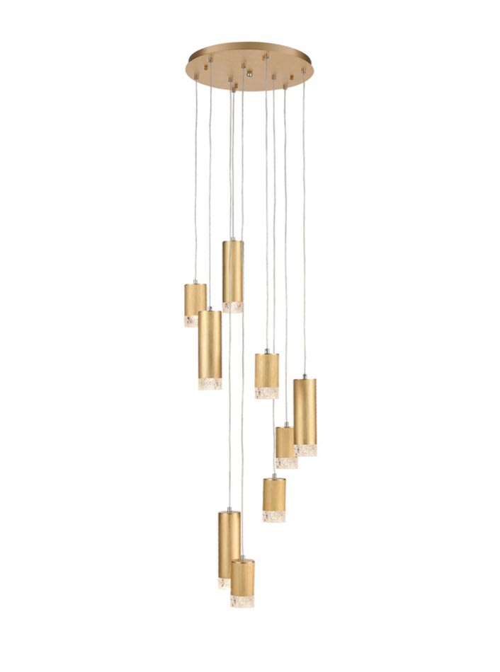 Contemporary 9 Light Bright Multi Level Ceiling Pendant Satin Gold