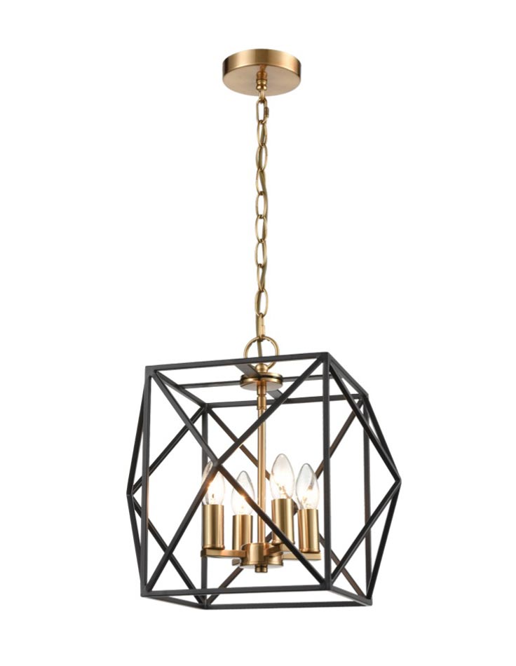 Contemporary 4 Light Dual Mount Ceiling Pendant Matt Black / Old Gold