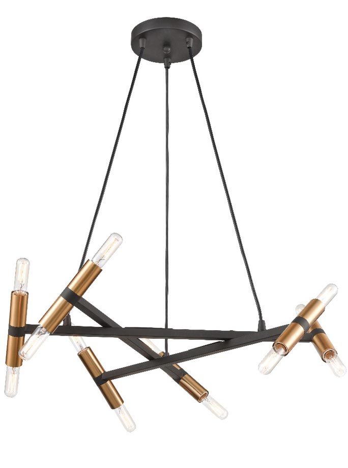 Contemporary 12 Light Chandelier Pendant Matt Black / Old Gold