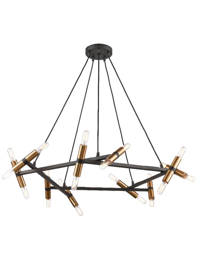 Contemporary 20 Light Large Chandelier Pendant Matt Black / Old Gold