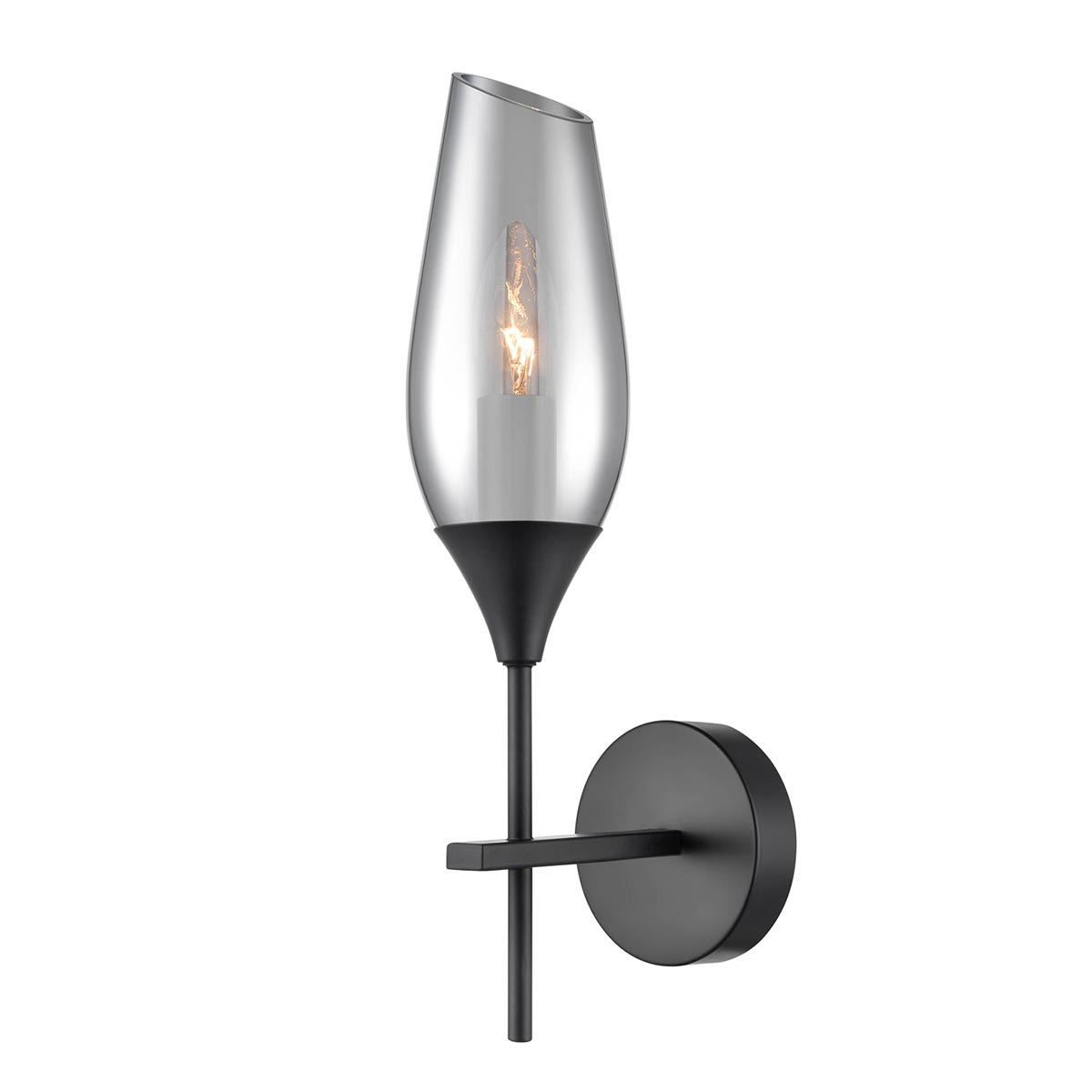 Contemporary 1 Lamp Wall Light Matt Black Smoked Glass Taper Shade