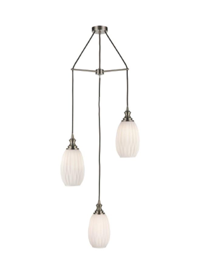 Satin Nickel 3 Light Spreader Pendant 15cm Ribbed Opal Glass Shades