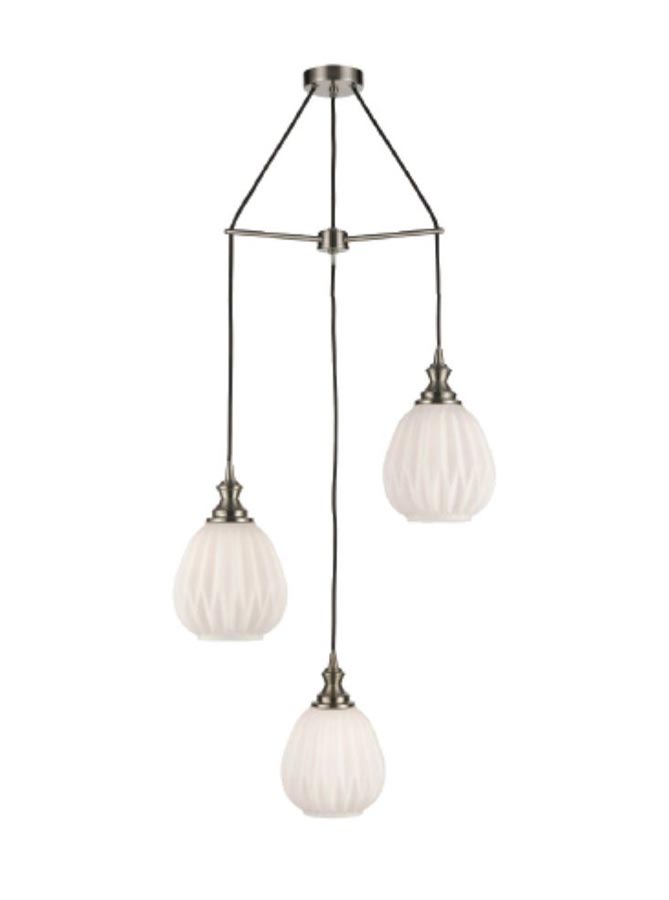 Satin Nickel 3 Light Spreader Pendant 18cm Ribbed Opal Glass Shades