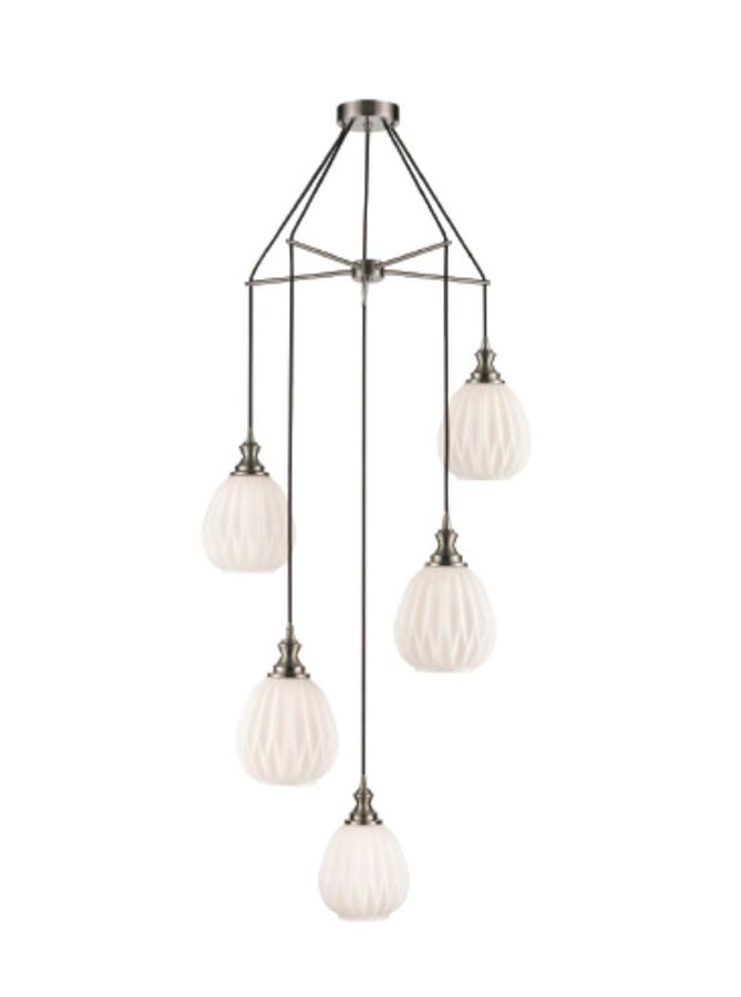 Satin Nickel 5 Light Spreader Pendant 18cm Ribbed Opal Glass Shades