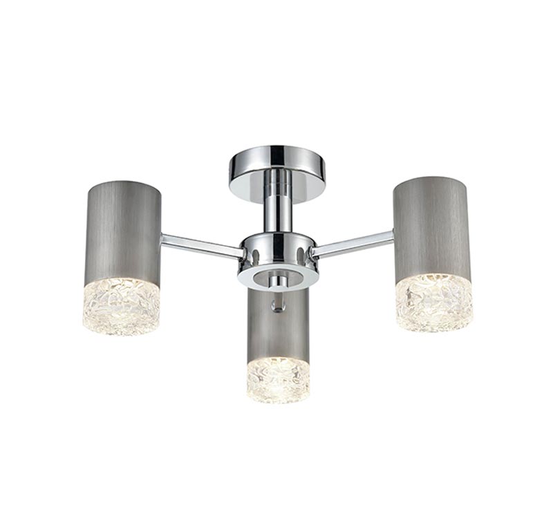 Contemporary 3 Arm Bright Semi Flush Mount Ceiling Light Satin Nickel