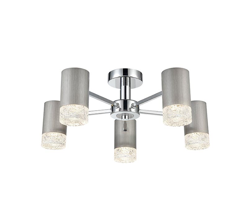 Contemporary 5 Arm Bright Semi Flush Mount Ceiling Light Satin Nickel