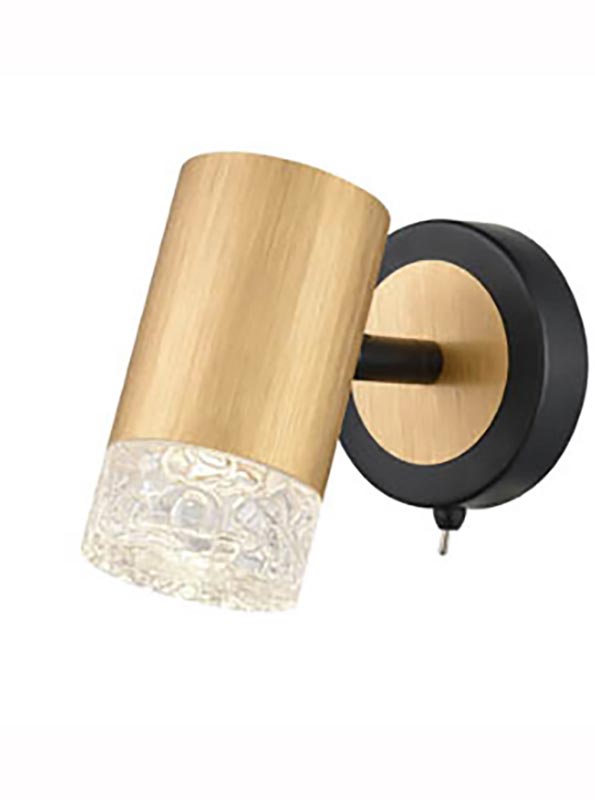 Contemporary Switched 1 Lamp Adjustable Wall Light Satin Gold & Black