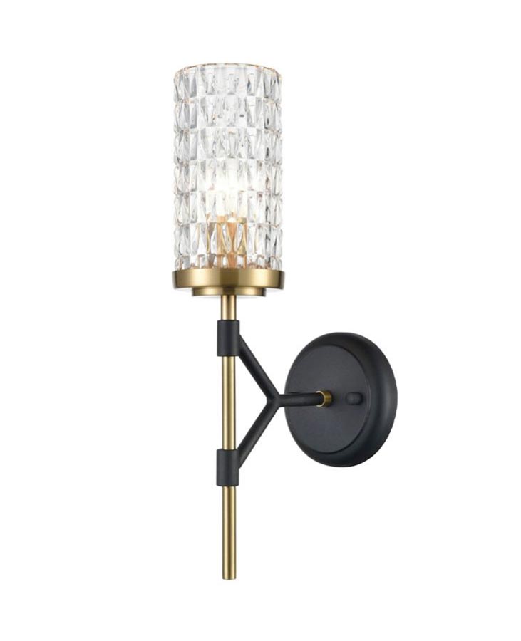 Black & Gold Ironwork 1 Lamp Single Wall Light Textured Glass Shade
