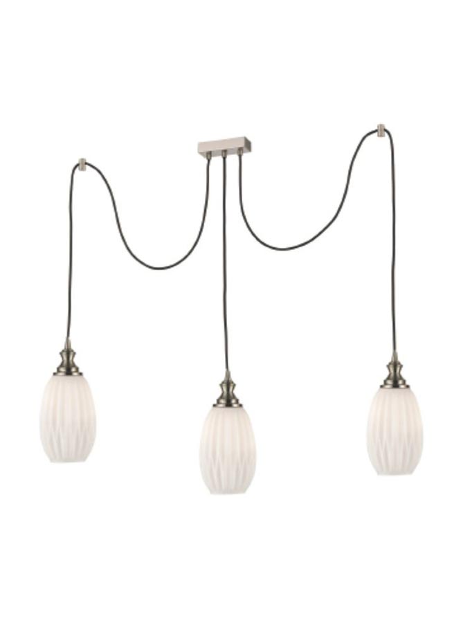 Classic Satin Nickel 3 Light Pendant 15cm Ribbed Opal Glass Shades