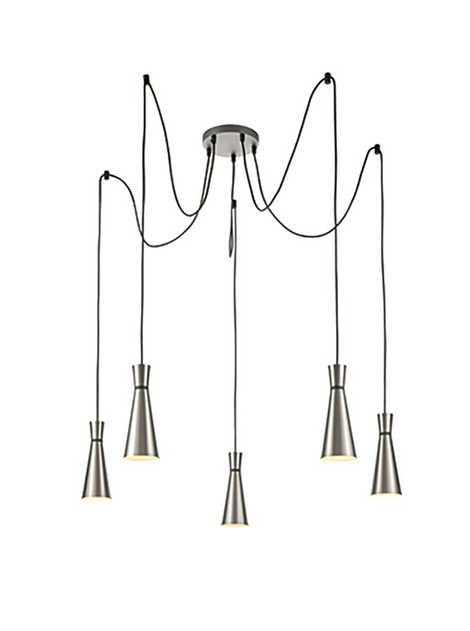 Classic 5 Light Cluster Ceiling Pendant Satin Nickel Cone Shades