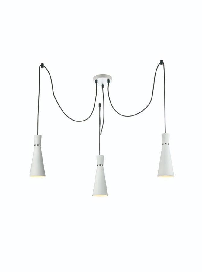 Classic 3 Light Cluster Ceiling Pendant Satin White Cone Shades