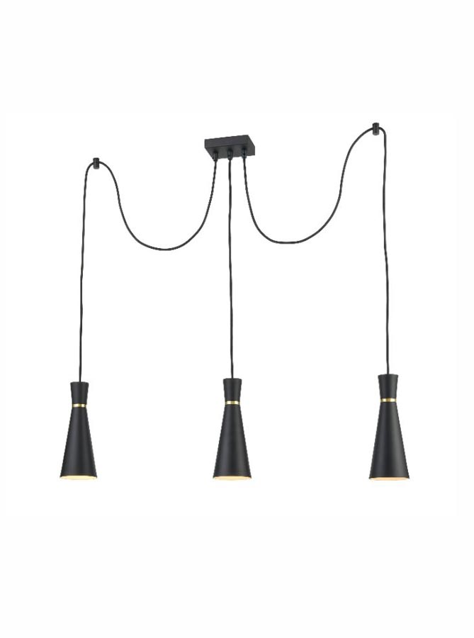 Classic 3 Light Cluster Ceiling Pendant Satin Black Cone Shades