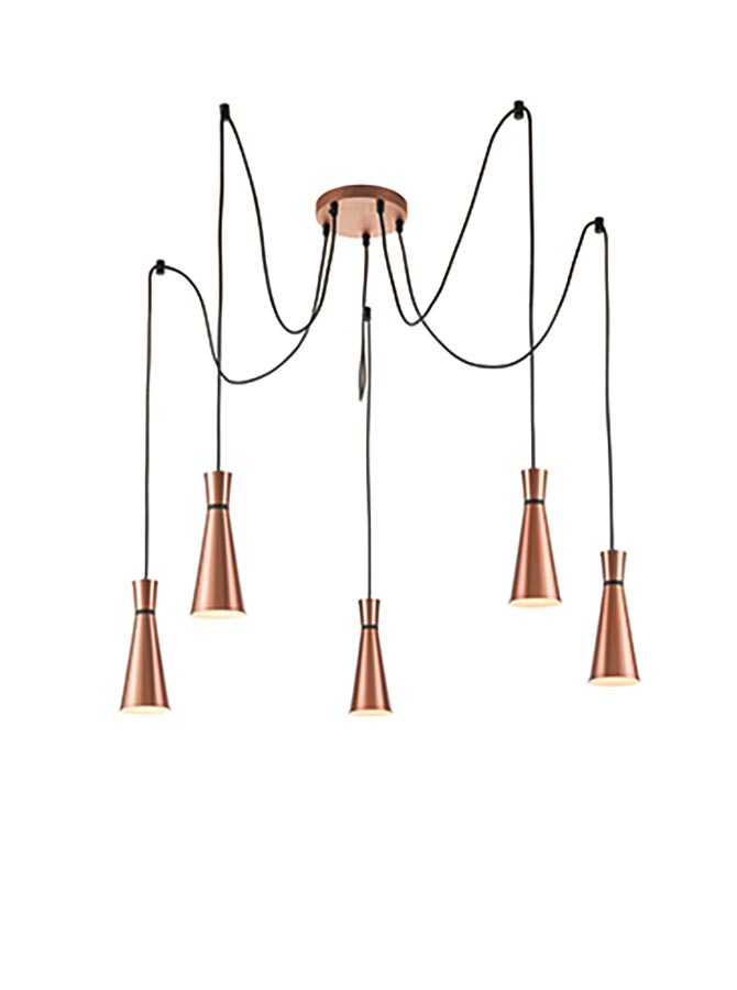 Classic 5 Light Cluster Ceiling Pendant Satin Copper Cone Shades