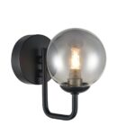 Modern Industrial Single Lamp Wall Light Matt Black Smoked Glass Globe