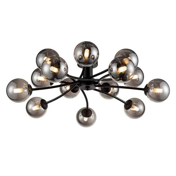 Modern industrial style 14 lamp semi flush low ceiling light in matte black