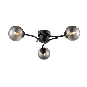 Modern industrial style 3 lamp semi flush low ceiling light in matte black