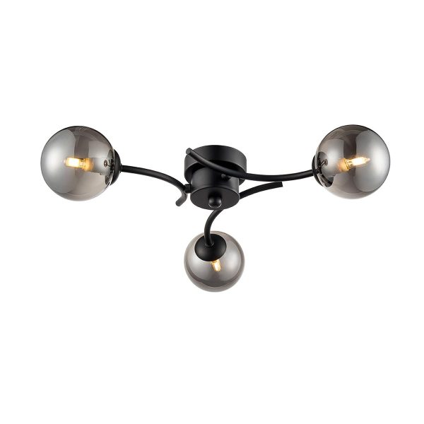 Modern industrial style 3 lamp semi flush low ceiling light in matte black