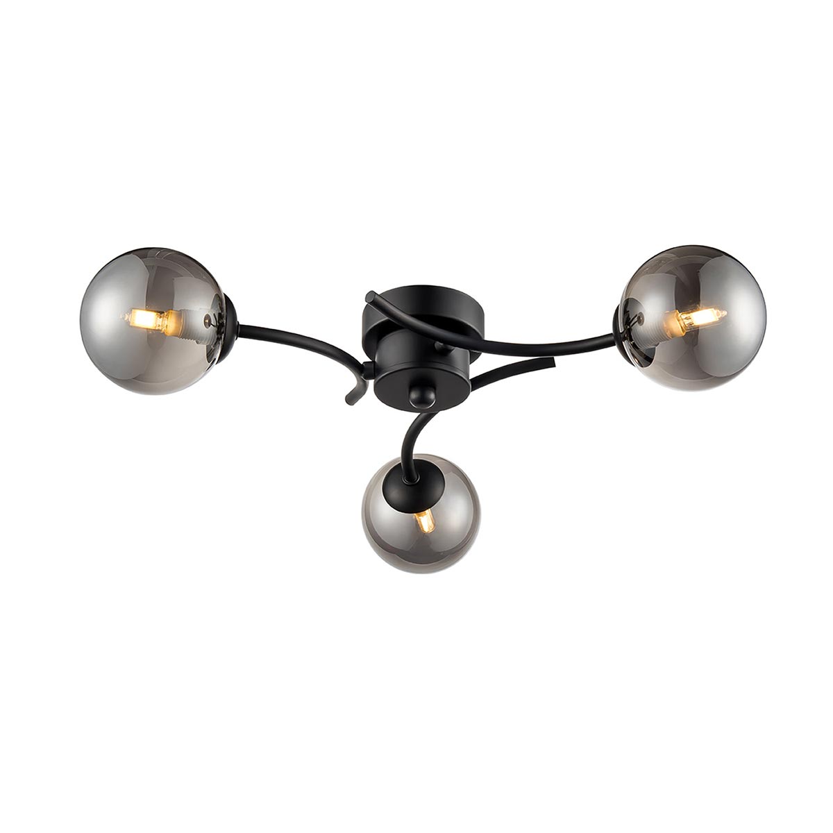 Modern Industrial Style 3 Lamp Semi Flush Low Ceiling Light Matte Black