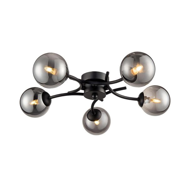 Modern industrial style 5 lamp semi flush low ceiling light in matte black