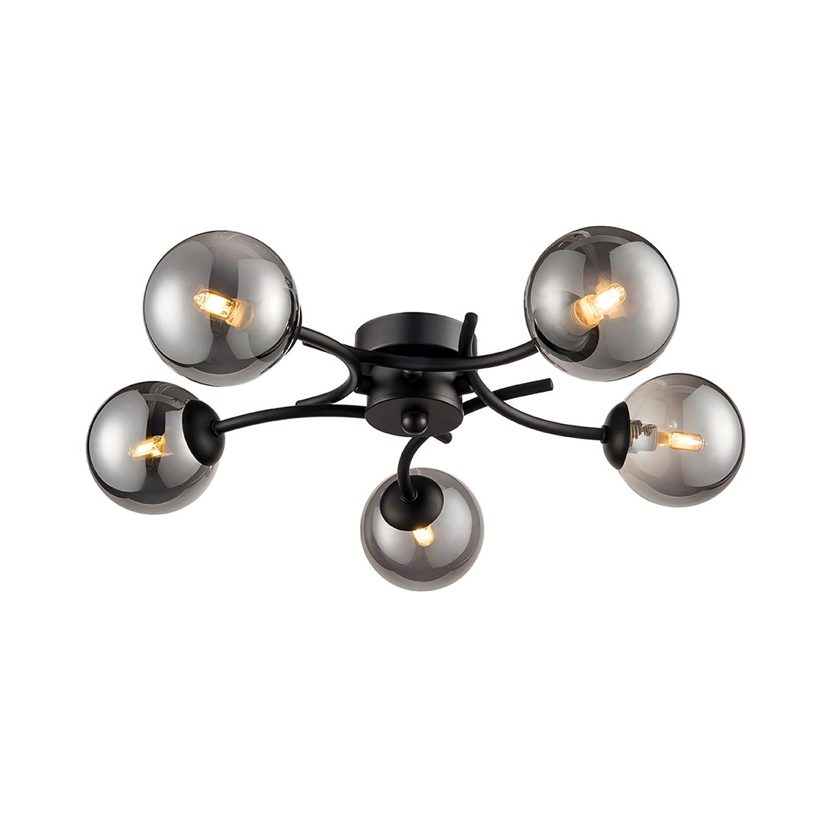 Modern Industrial Style 5 Lamp Semi Flush Low Ceiling Light Matte Black