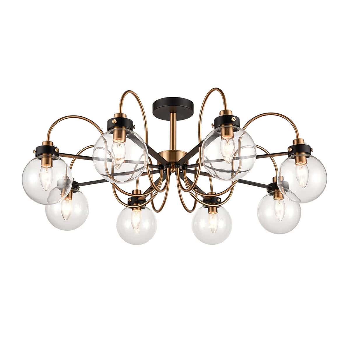 Modern Industrial 8 Arm Semi Flush Low Ceiling Light Gold & Matt Black