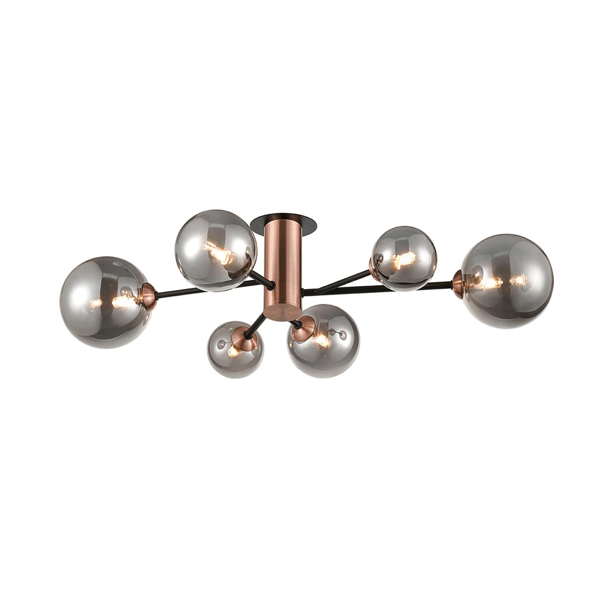 Modern Industrial 6 Lamp Semi Flush ceiling Light Matt Black & Copper