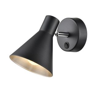 Retro style switched single wall spot light matt black & silver main image