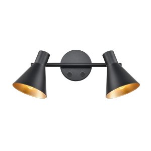 Retro style switched twin wall spot light matt black & gold main image