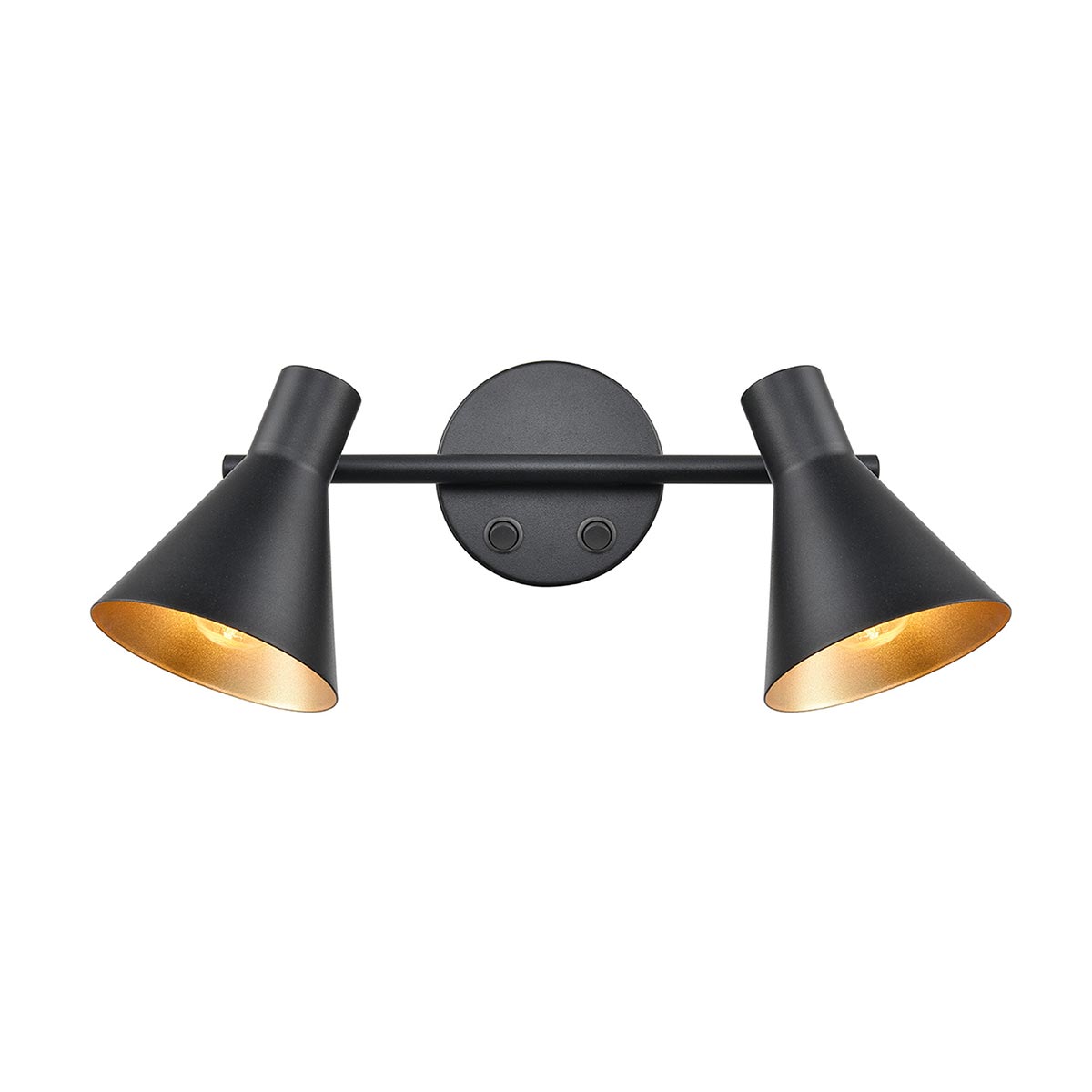 Retro Switched 2 Lamp Twin Wall Spot Light Matt Black & Gold