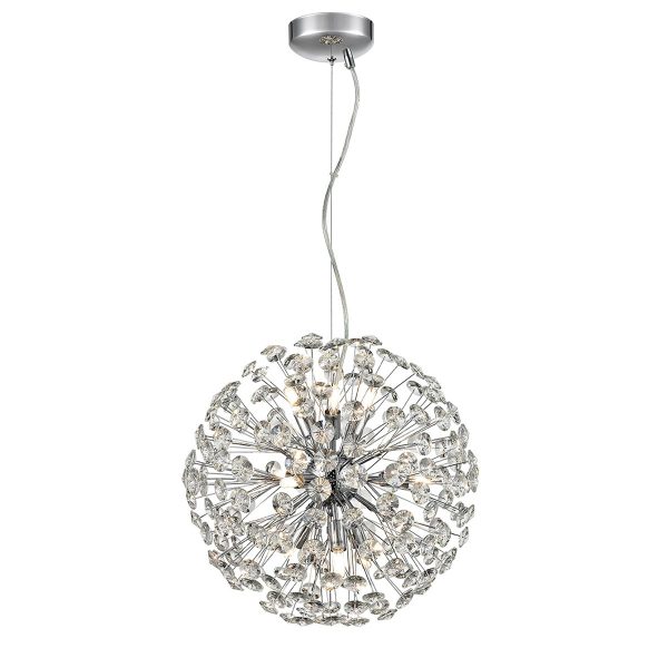 Modern 9 light medium 40cm crystal sphere ceiling pendant in polished chrome main image