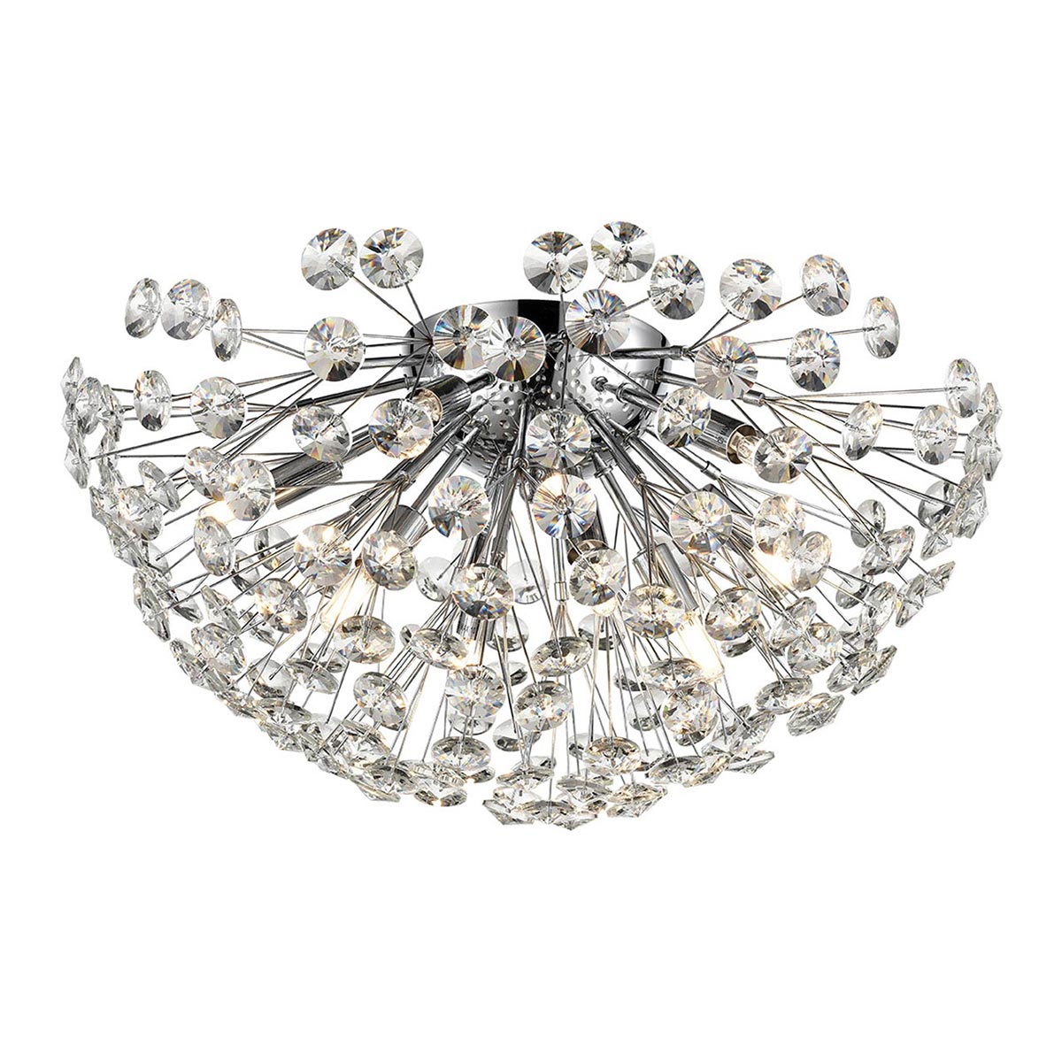 Modern 9 Lamp Large 50cm Flush Crystal Ceiling Light Polished Chrome