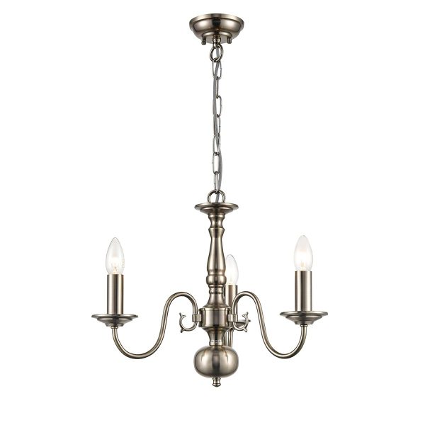 Classic Flemish style 3 light 2-tier traditional chandelier in pewter finish