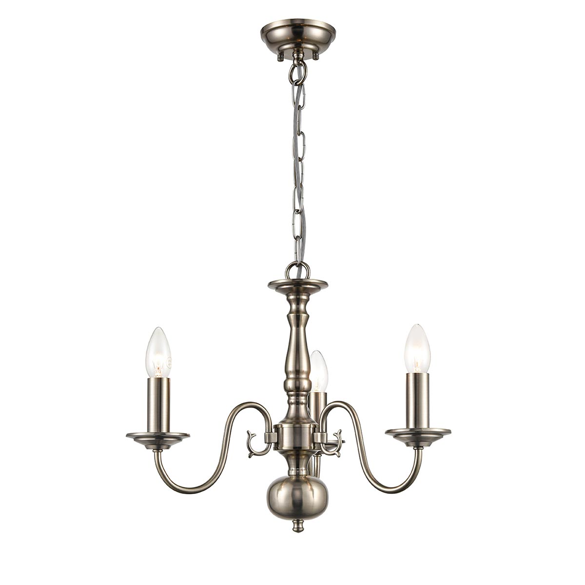 Classic Flemish Style Small 3 Light Traditional Chandelier Pewter Finish