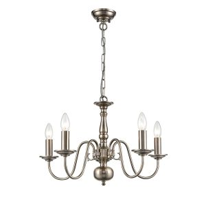 Classic Flemish style 5 light 2-tier traditional chandelier in pewter finish