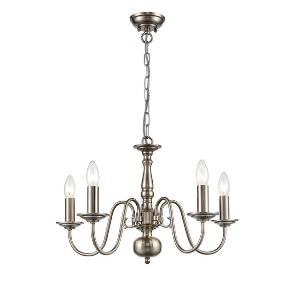 Classic Flemish style 5 light 2-tier traditional chandelier in pewter finish