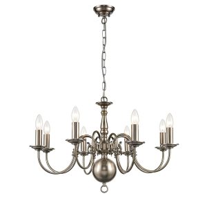 Classic Flemish style 8 light 2-tier traditional chandelier in pewter finish
