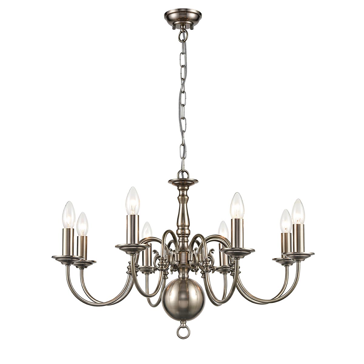 Classic Flemish Style 8 Light Traditional Chandelier Pewter Finish