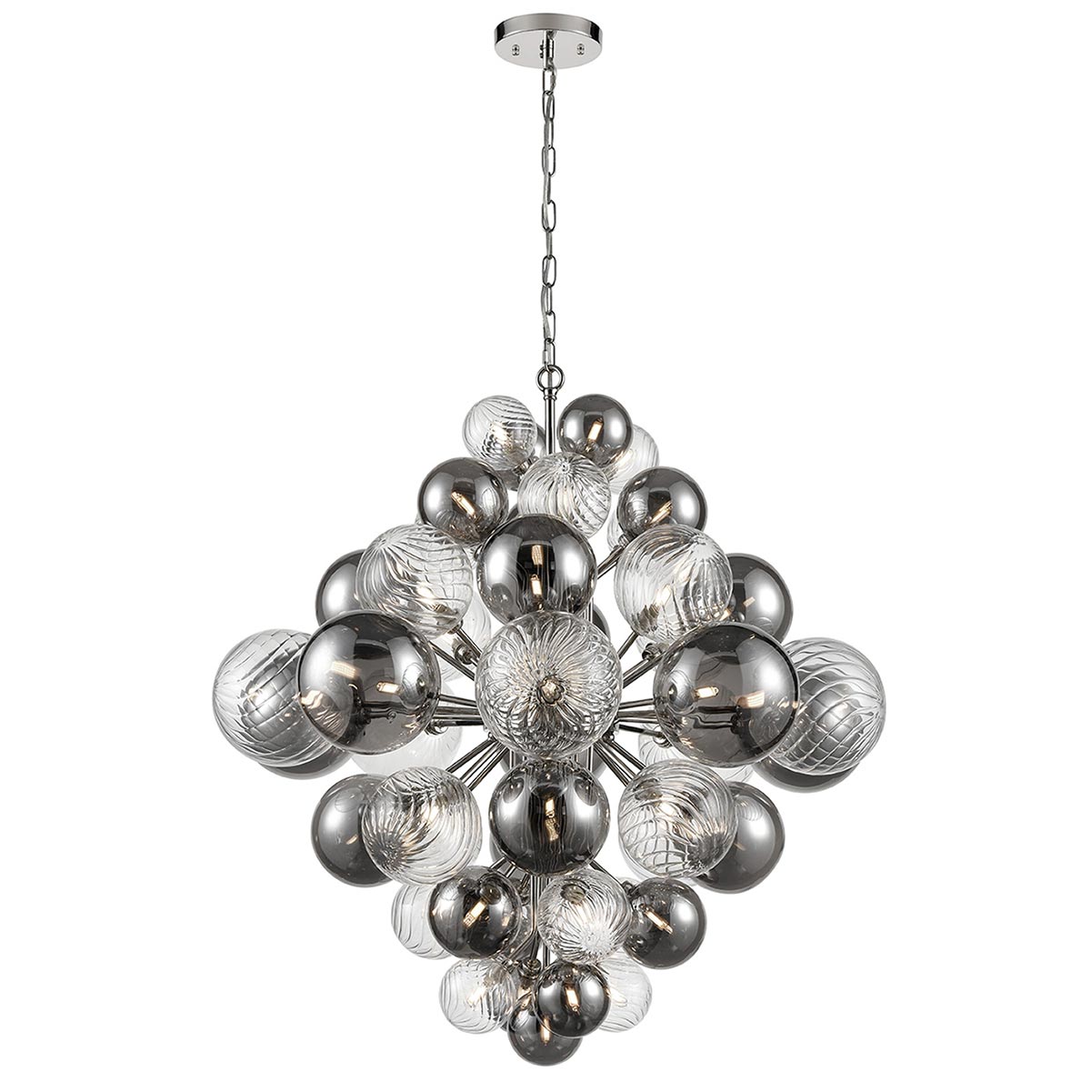 Very Large Modern 47 Light Glass Globes Chandelier Polished