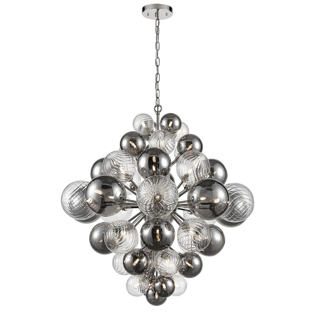 Very Large Modern 47 Light Glass Globes Chandelier Polished Chrome