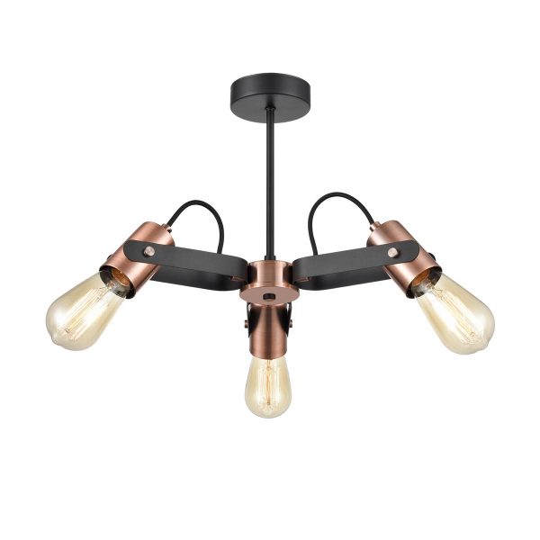 Modern industrial 3 lamp semi flush ceiling light in matt black