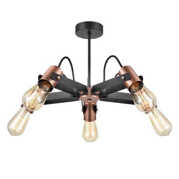 Modern industrial 5 lamp semi flush ceiling light in matt black