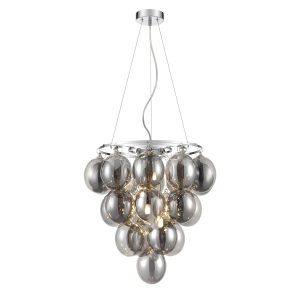 Modern chrome 4 light chandelier with smoked glass bubble shades