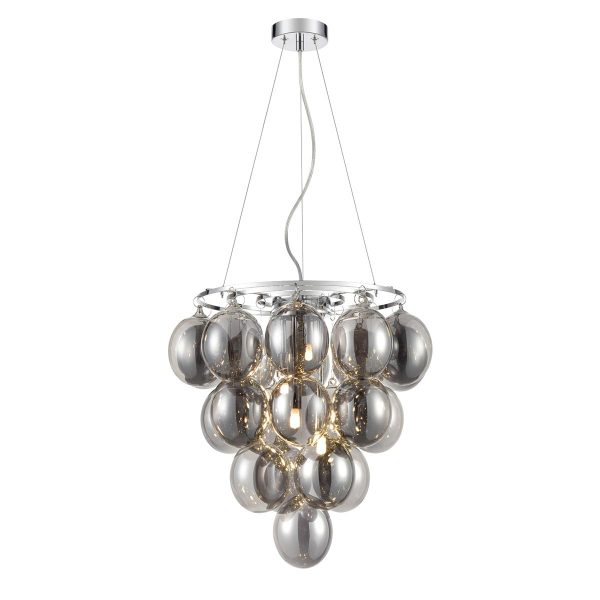 Modern chrome 4 light chandelier with smoked glass bubble shades